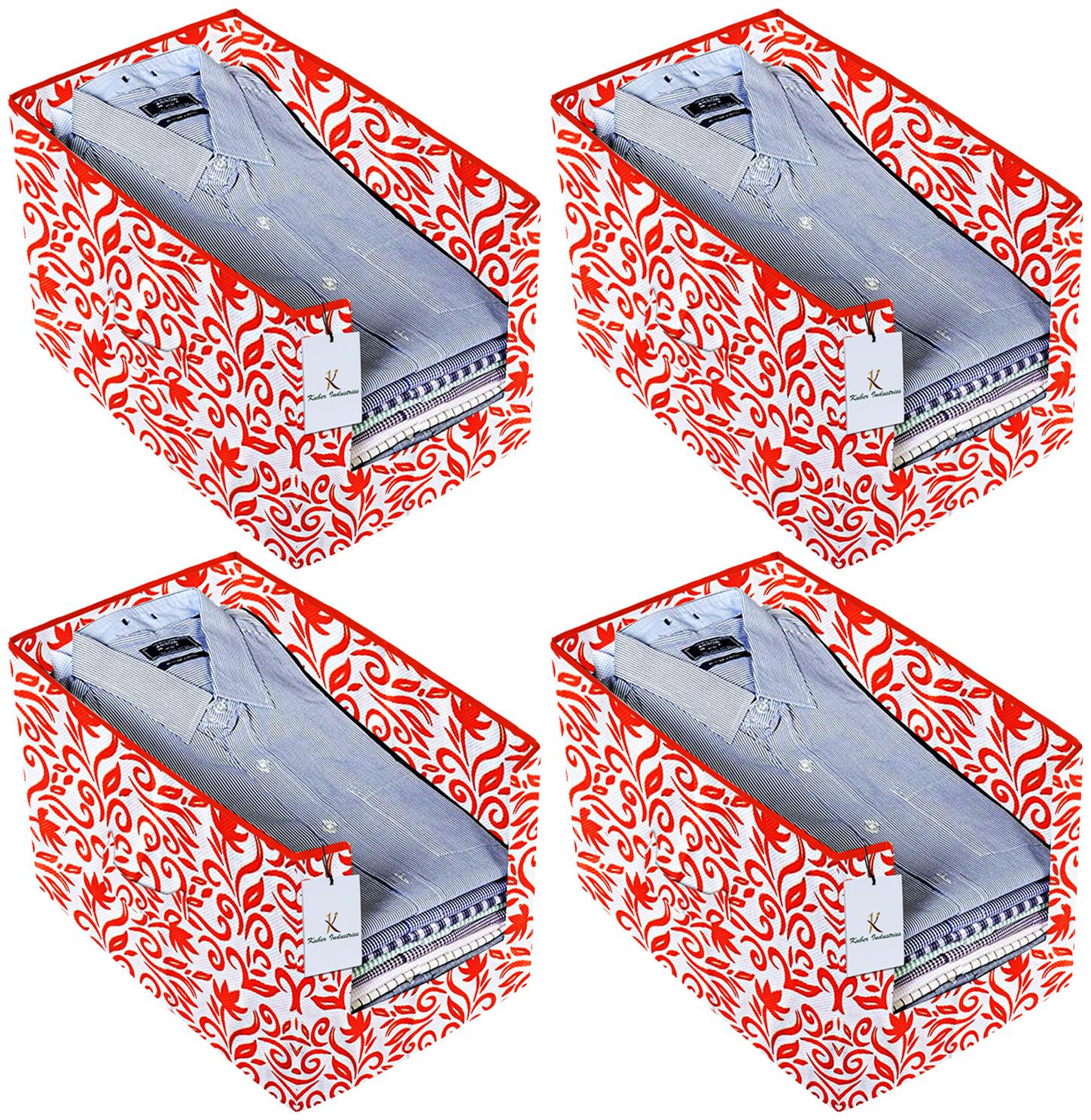 

Kuber Industries Leaf Printed 4 pc Non Woven Shirt Stacker Wardrobe Organizer Set (Red) - CTHH16764