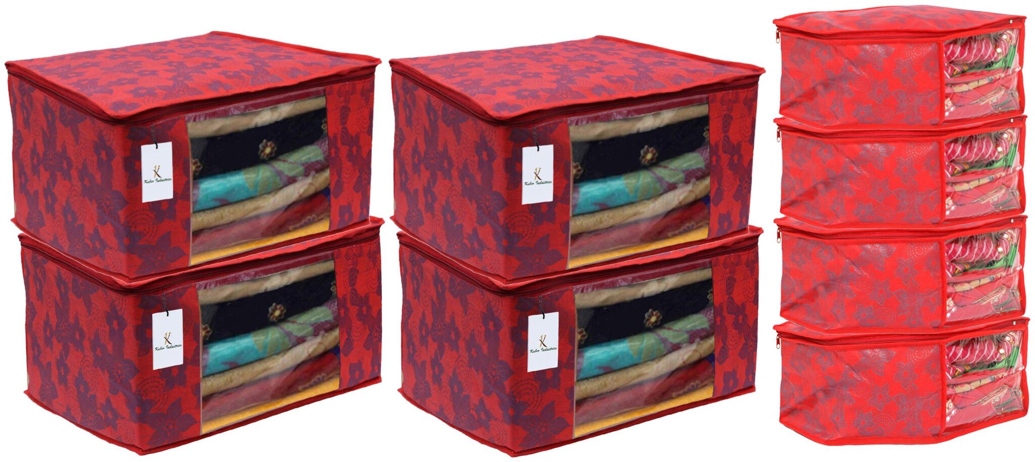 

Kuber Industries Metallic Printed Non Woven 4 pc Saree Cover Cloth Wardrobe Organizer And 4 pcs Blouse Cover Combo Set (Red) - CTHH17794