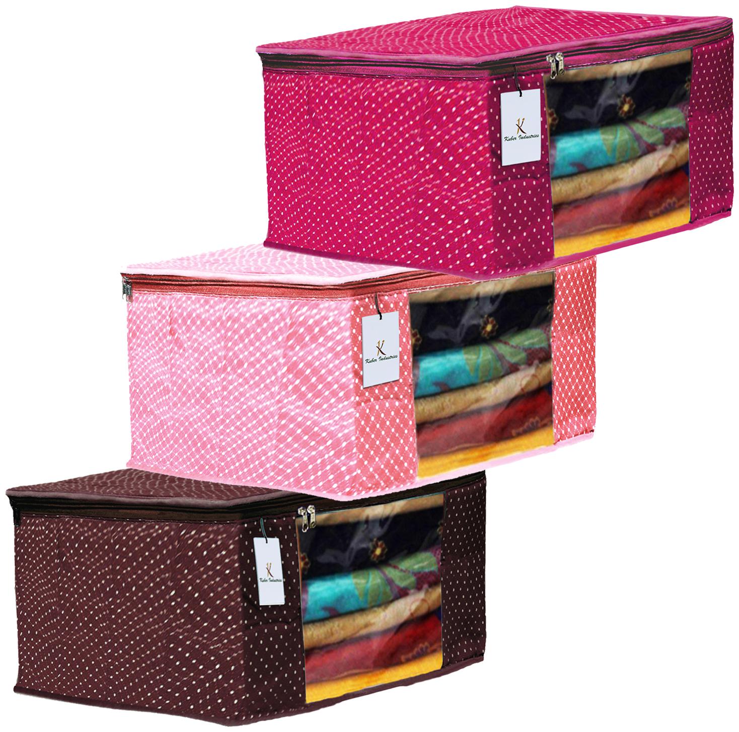 

Kuber Industries Polka Dots 3 pcs Cotton 3 Layered Quilted Saree Cover (Brown Peach Rani) - CTHH14907