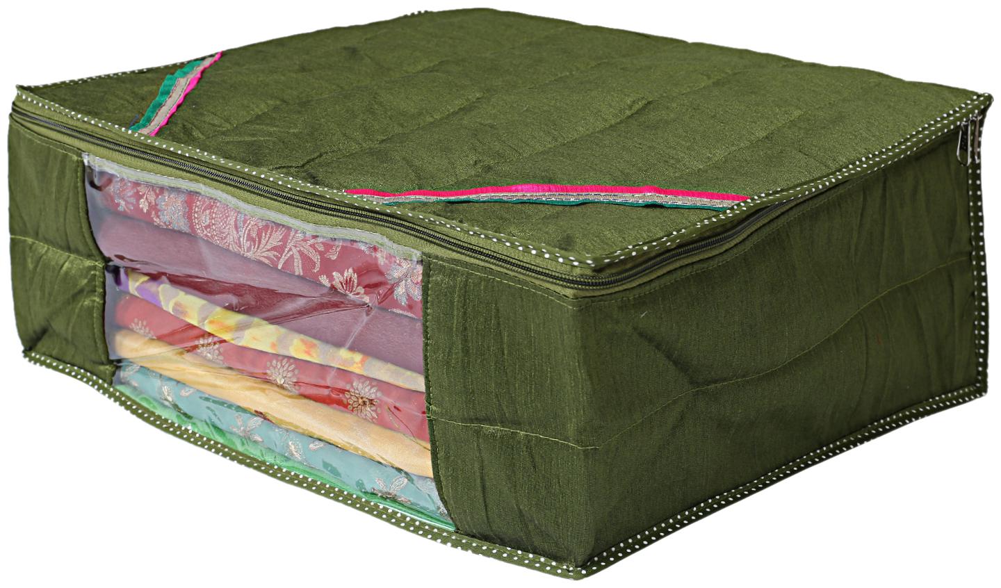 

Kuber Industries Raw Silk Saree Cover Wardrobe Organizer (Green)- CTHH11486