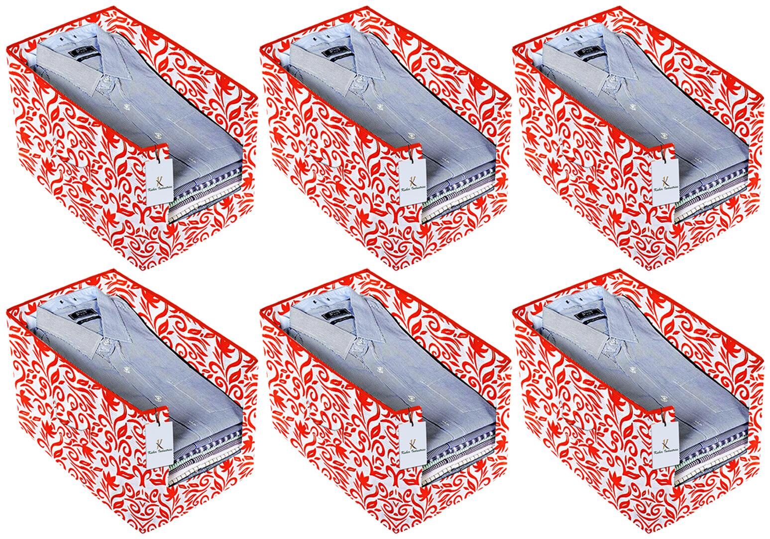 

Kuber Industries Leaf Printed 6 pc Non Woven Shirt Stacker Wardrobe Organizer Set (Red) - CTHH16765