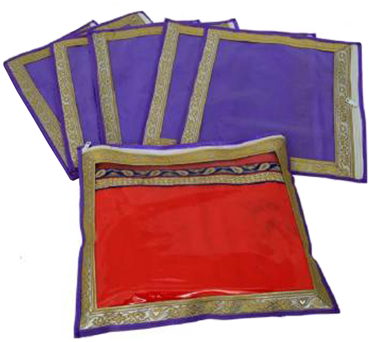 

Kuber Industries Non Woven 6 Pieces Designer Single Packing Saree Cover with Zari Border (Purple)- CTHH20133