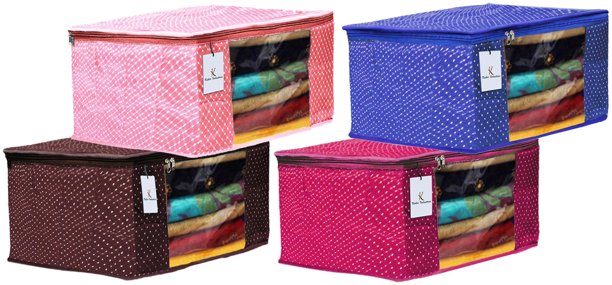 

Kuber Industries Polka Dots 4 pcs Cotton 3 Layered Quilted Saree Cover (Brown Peach Rani Royal Blue) - CTHH14964