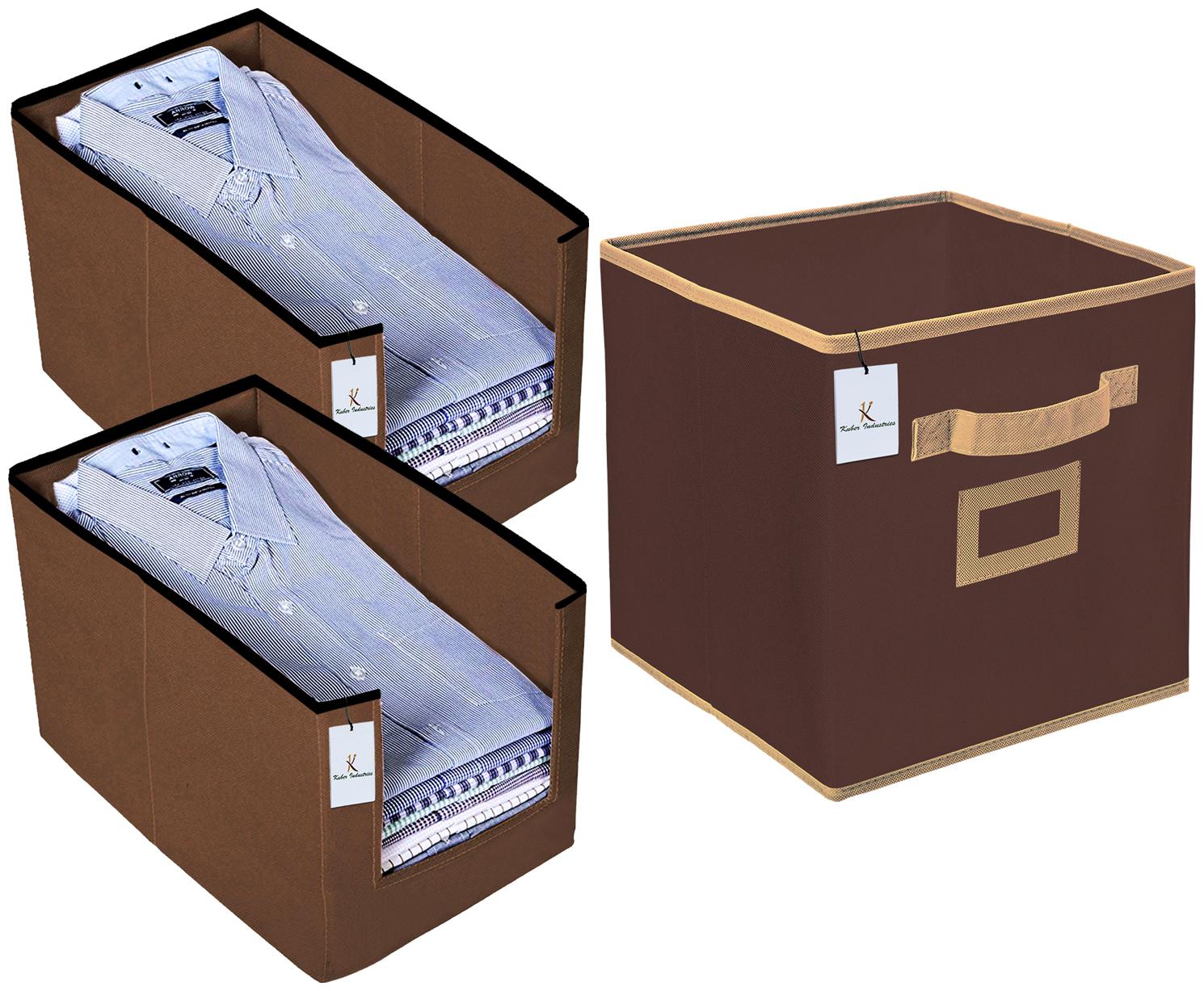 

Kuber Industries Non Woven 2 pc Shirt Stacker Wardrobe Organizer And 1 pc Large Foldable Storage Organiser Cubes Boxes (Coffee) - CTHH17745