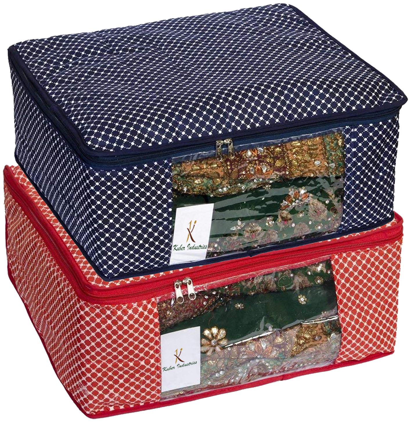

Kuber Industries Cotton 2 pcs Hathkadi Print Saree Cover (Red Dark Blue) CTHH18902