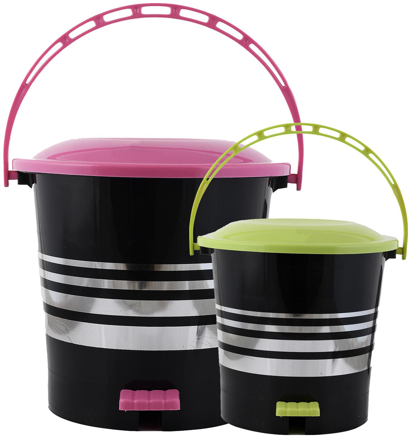 

Kuber Industries 2 pcs Plastic Dustbin Garbage Bin with Handle 5 L 10 L (Pink Green) - CTHH17446
