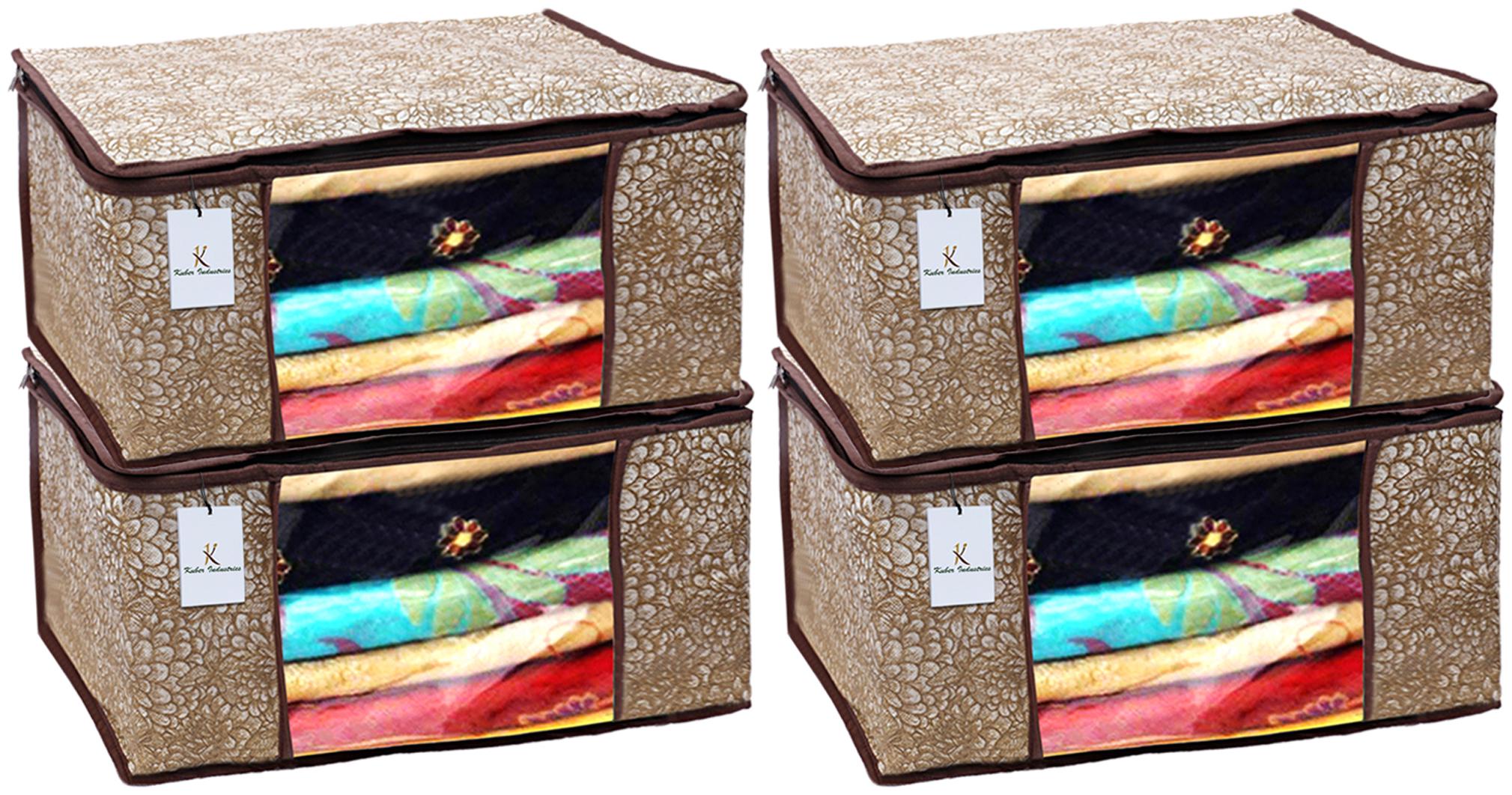 

Kuber Industries Flower Design 4 pc Non Woven Saree Cover Large Golden Brown - CTHH11987
