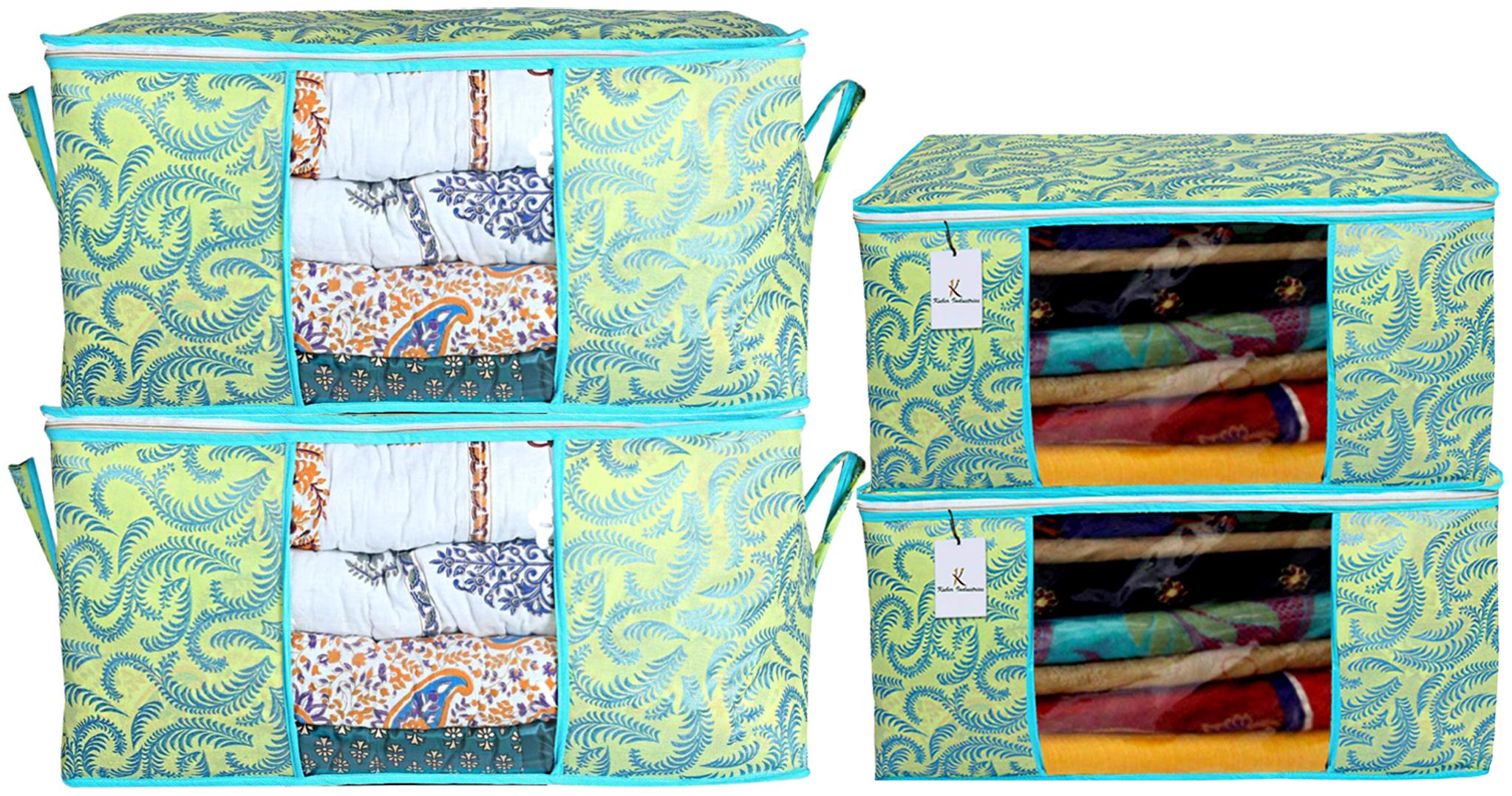 

Kuber Industries Metallic Printed Non Woven 2 pcs Saree Cover And 2 pcs Underbed Storage Bag Cloth Organizer For Storage Blanket Cover Combo Set (Green) - CTHH17906