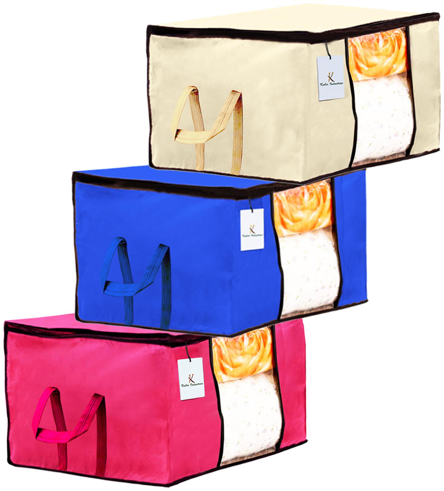 

Kuber Industries Underbed Storage Bag Storage Organiser Blanket Cover Set of 3 - Extra Large Size Ivory Royal Blue Pink CTHH14233