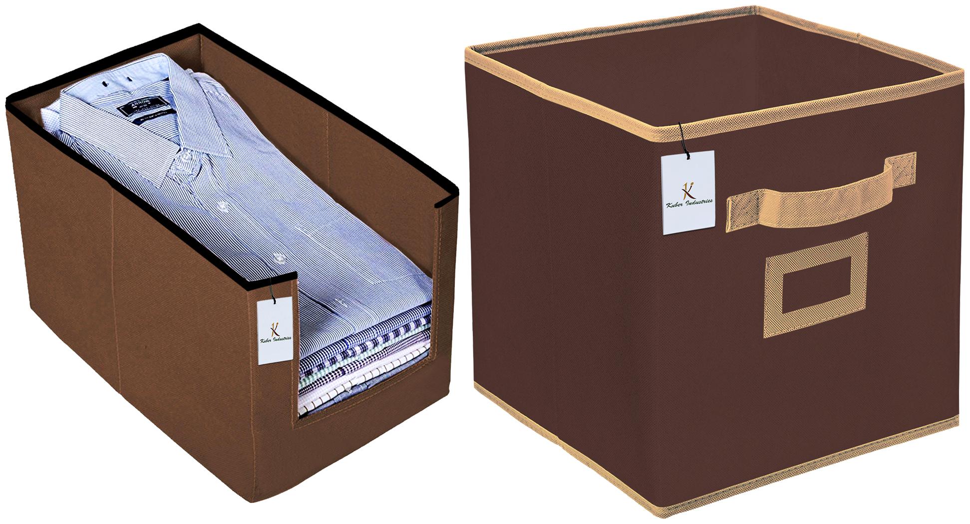 

Kuber Industries Non Woven 1 pc Shirt Stacker Wardrobe Organizer And 1 pc Large Foldable Storage Organiser Cubes Boxes (Coffee) - CTHH17741