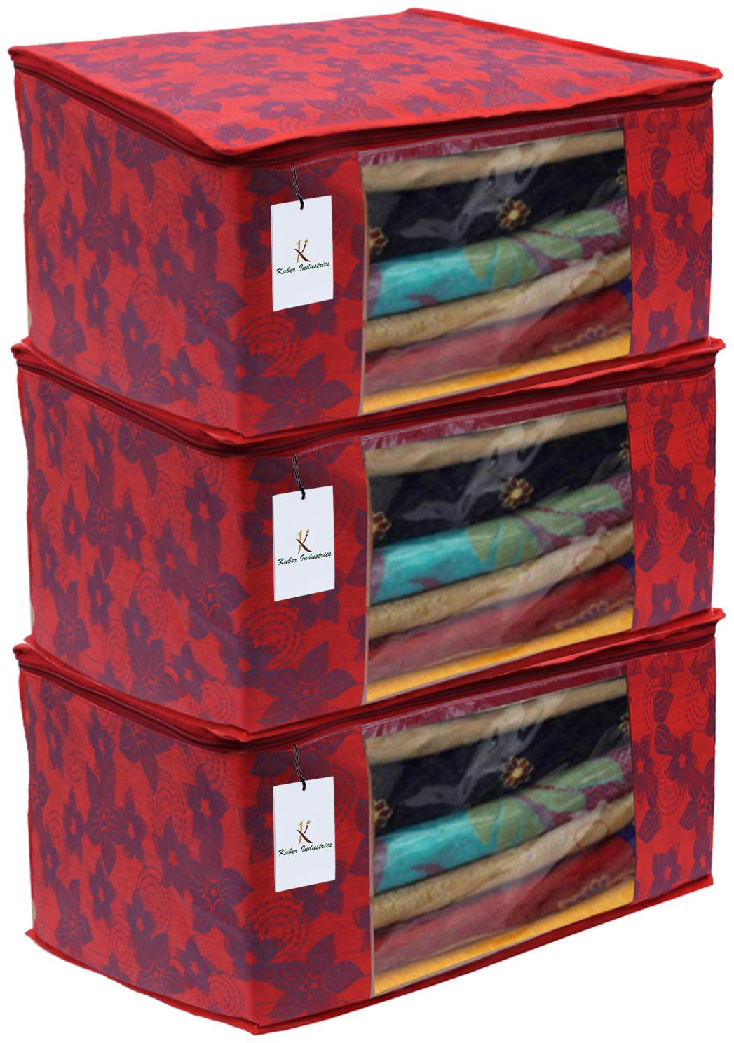

Kuber Industries 3 pc Non Woven Saree Cover Set Red Large Size CTHH11563