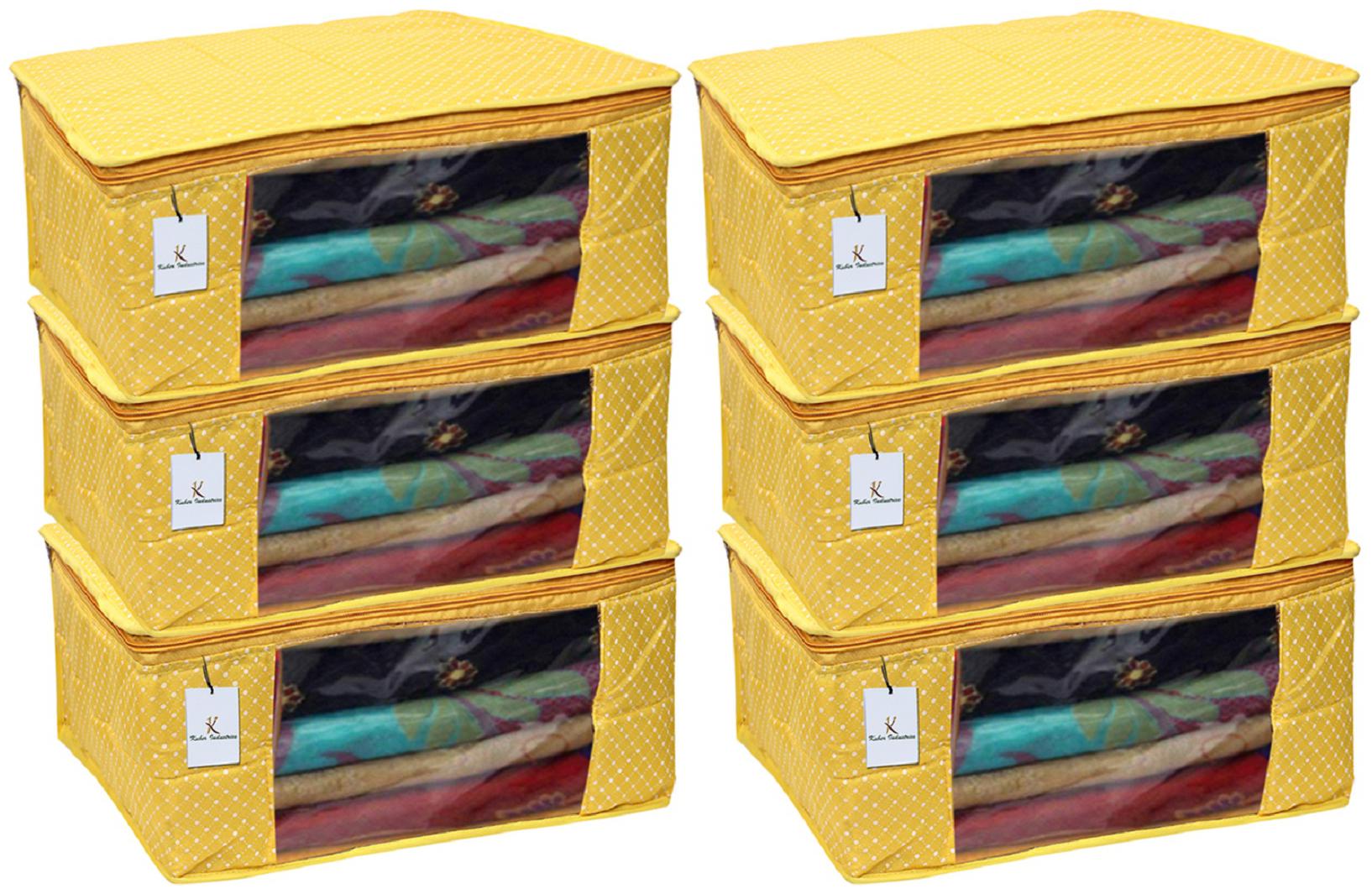 

Kuber Industries Polka Dots 6 Piece Cotton 3 Layered Quilted Saree Cover Yellow- CTHH22314