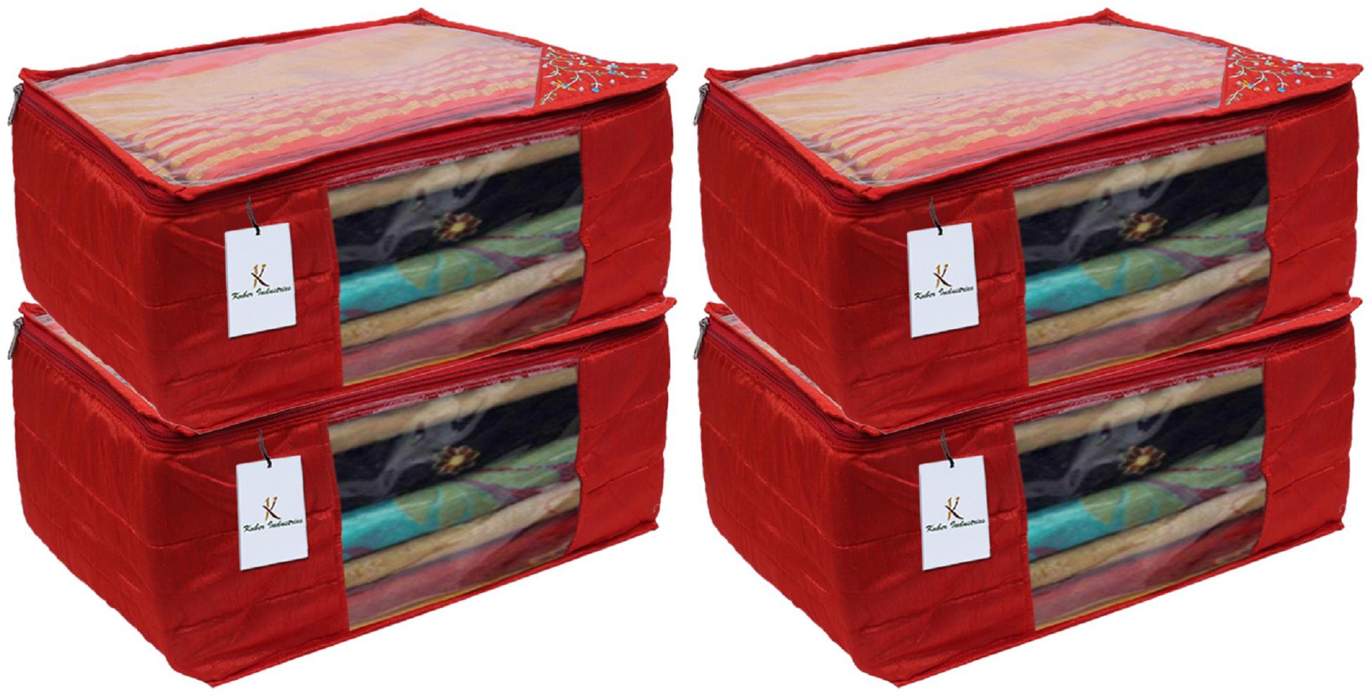 

Kuber Industries 3 layered Quilted Silk 4 Pieces Saree Cover (Red) -CTLTC10625 CTHH12098