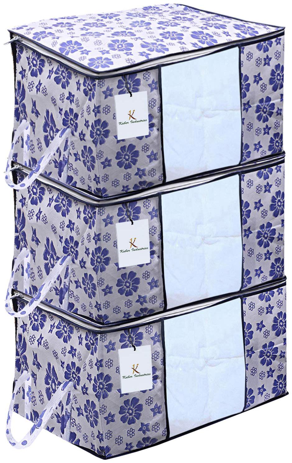 

Kuber Industries Underbed Storage Bag Storage Organiser Blanket Cover Set of 3 pc - Royal blue Extra Large Size CTHH11796