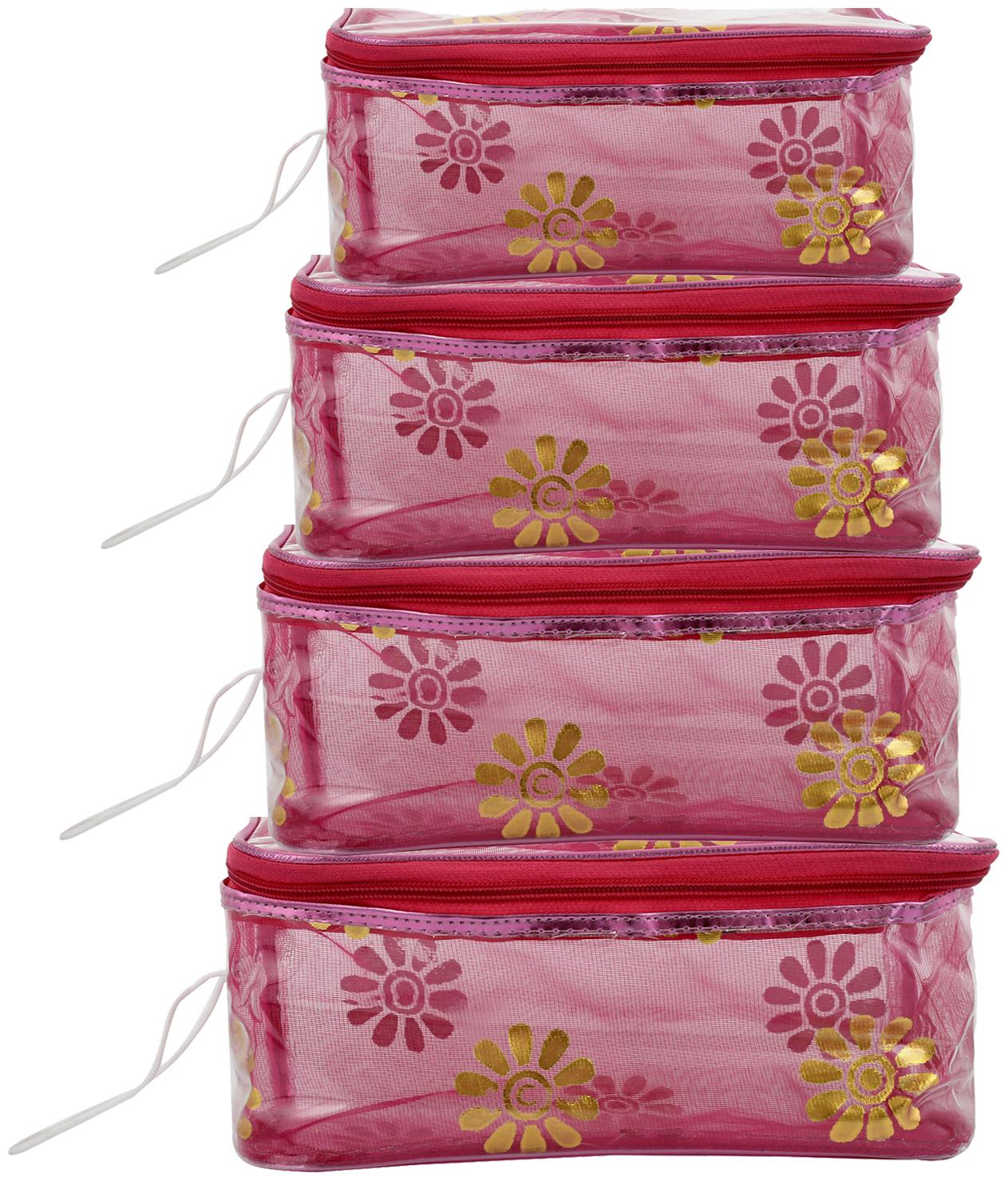 

Kuber Industries 4 pcs PVC Toiletry Organizer Shaving Kit Jewellery Makeup Kit Bag Cosmetic Box Travel Organizer Set (Pink) - CTHH18351