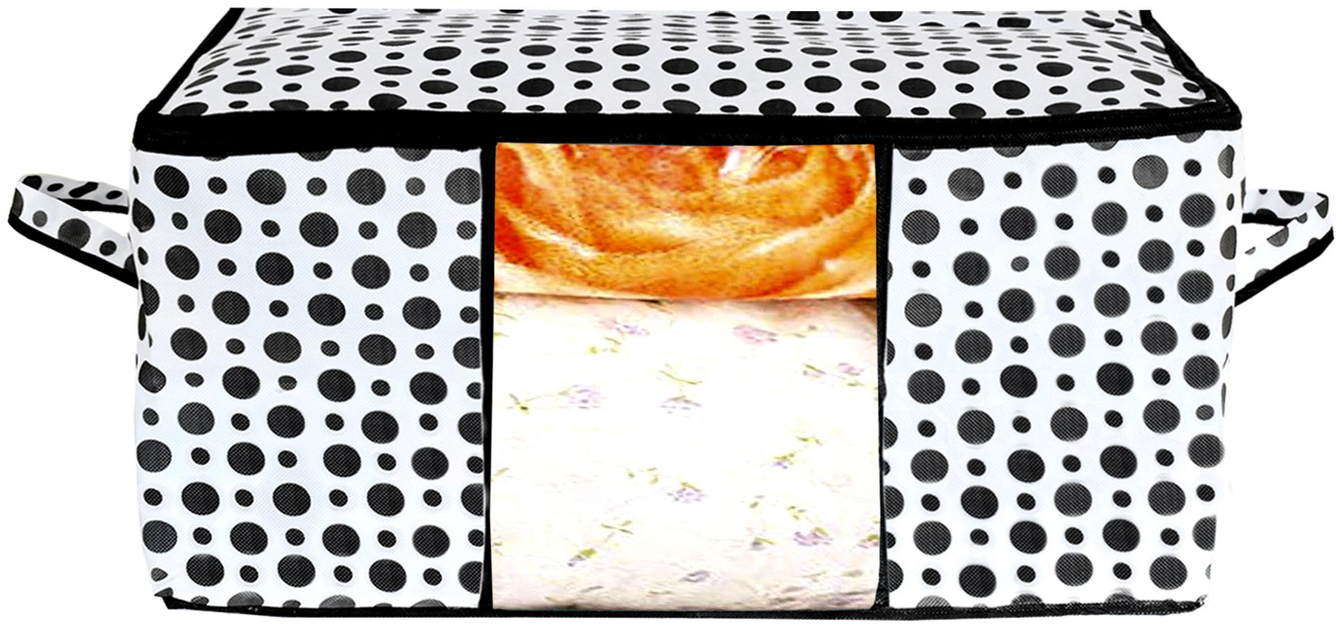 

Kuber Industries Polka Dots Design Non Woven Underbed Storage Bag Cloth Organiser Blanket Cover with Transparent Window (Black White) - CTHH17482