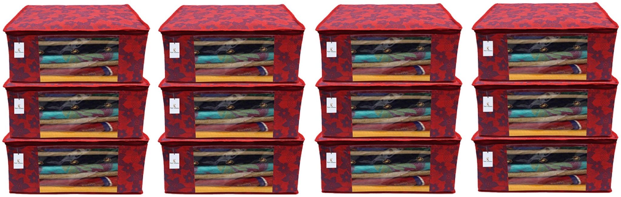 

Kuber Industries 12 pc Non Woven Saree Cover Set Red 7 Inches Height CTHH11591
