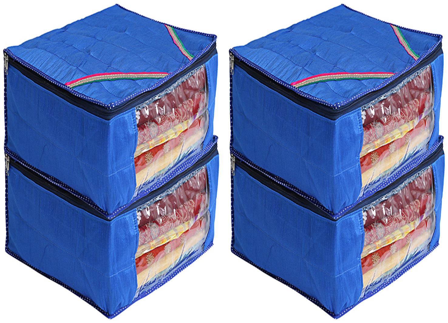 

Kuber Industries 4 Pieces Raw Silk Saree Cover Wardrobe Organizer (Blue)- CTHH11484