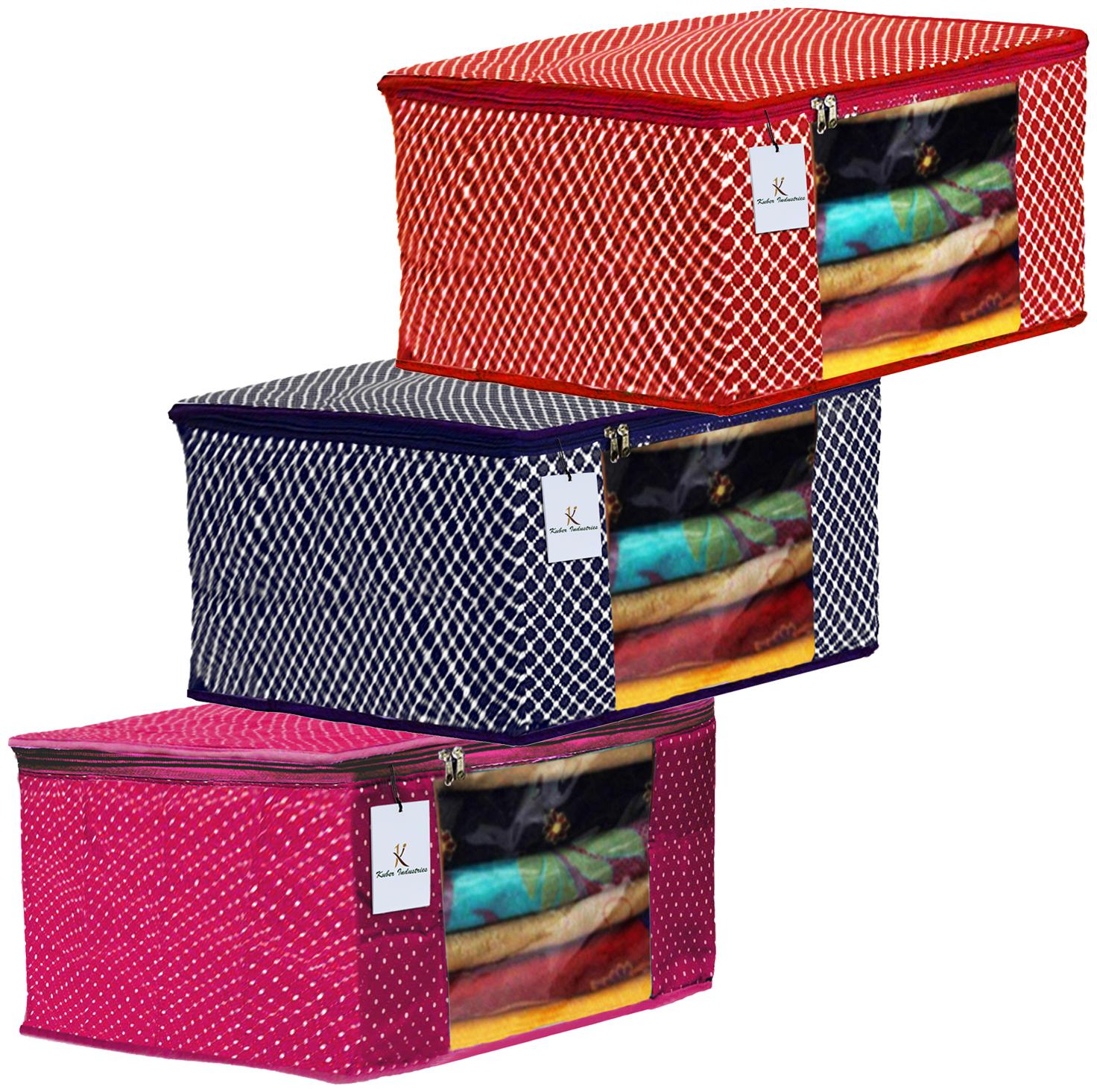 

Kuber Industries Polka Dots 3 pcs Cotton 3 Layered Quilted Saree Cover (Rani Blue Red) - CTHH14923