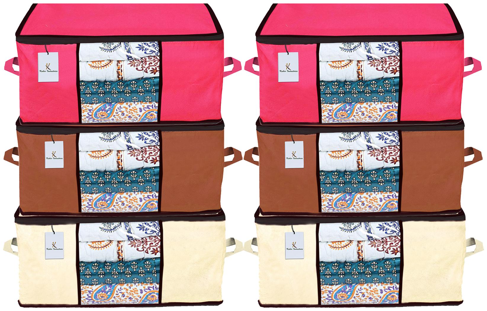 

Kuber Industries Underbed Storage Bag Storage Organiser Blanket Cover Set of 6 - Extra Large Size Ivory Pink Dark Brown CTHH14341