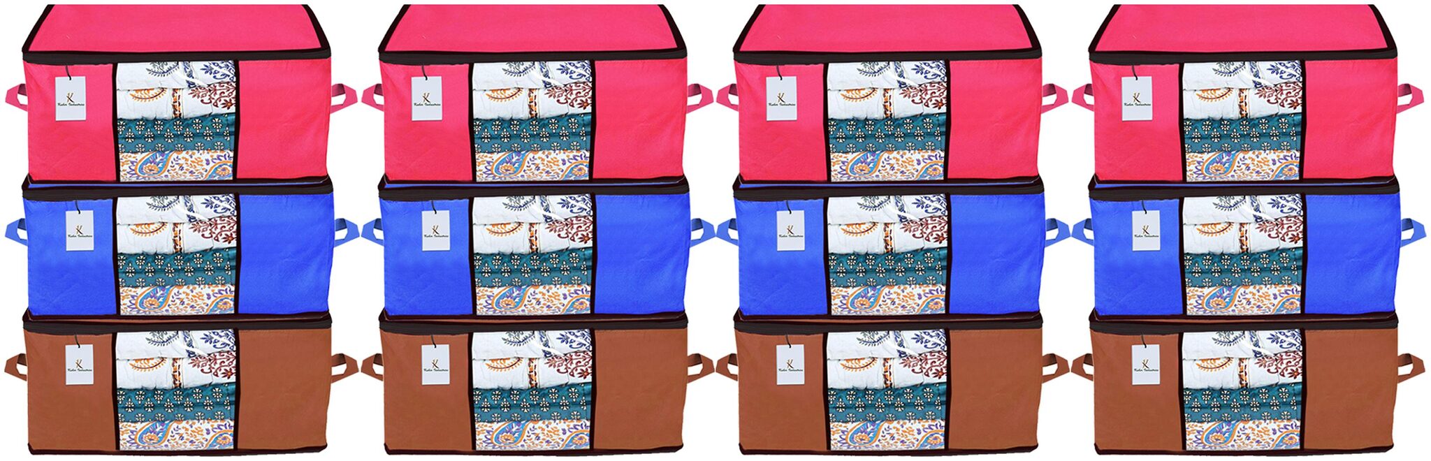 

Kuber Industries Underbed Storage Bag Storage Organiser Blanket Cover Set of 12 - Pink Royal Blue Dark Brown Extra Large Size CTHH14346