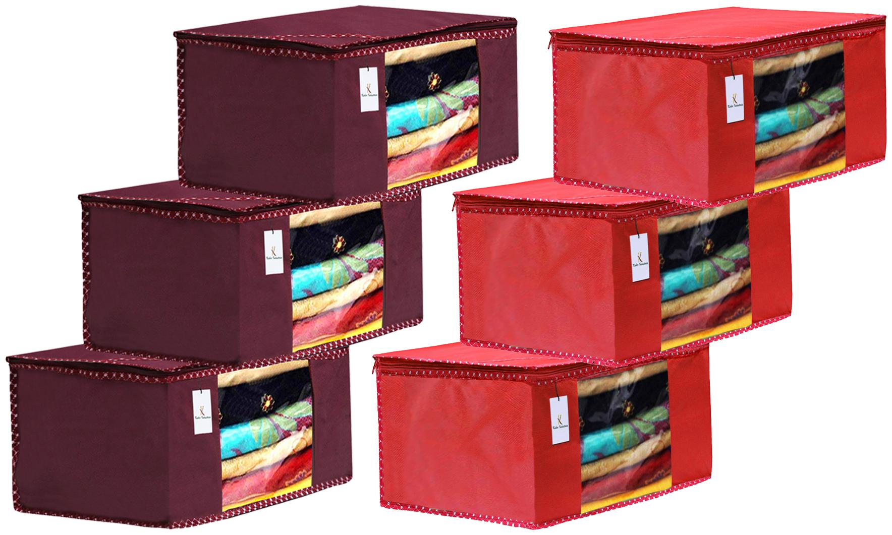 

Kuber Industries 6 pc Non Woven Fabric Saree Cover Set with Transparent Window Extra Large Maroon Red- CTHH16184