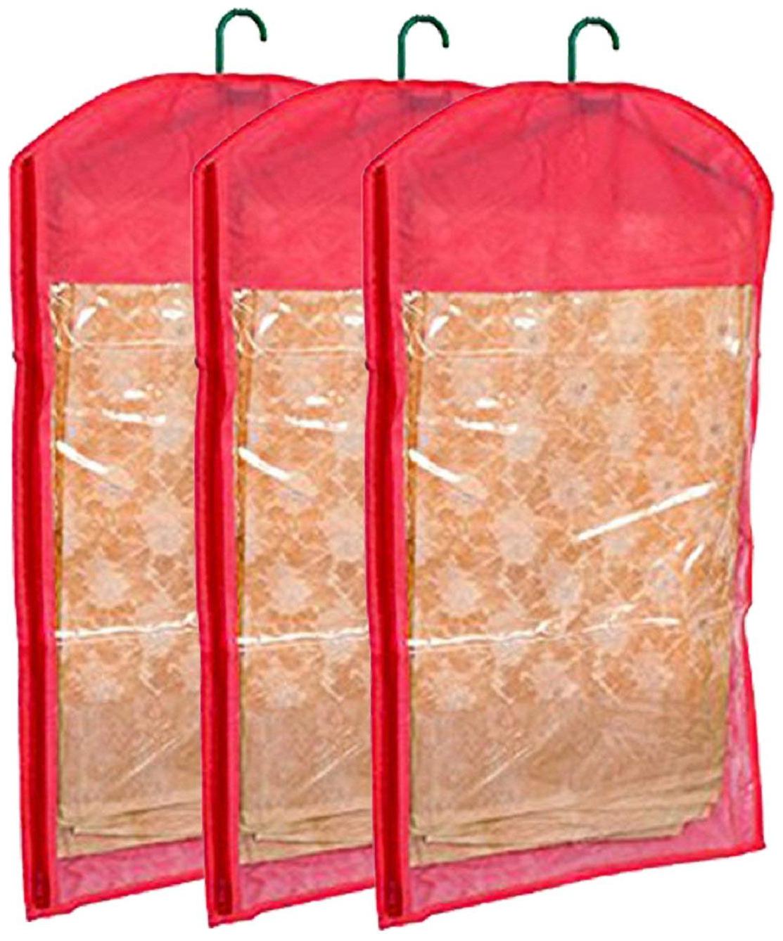 

Kuber Industries 3 pc Non Woven Hanging Saree Cover Set Pink CTHH19389