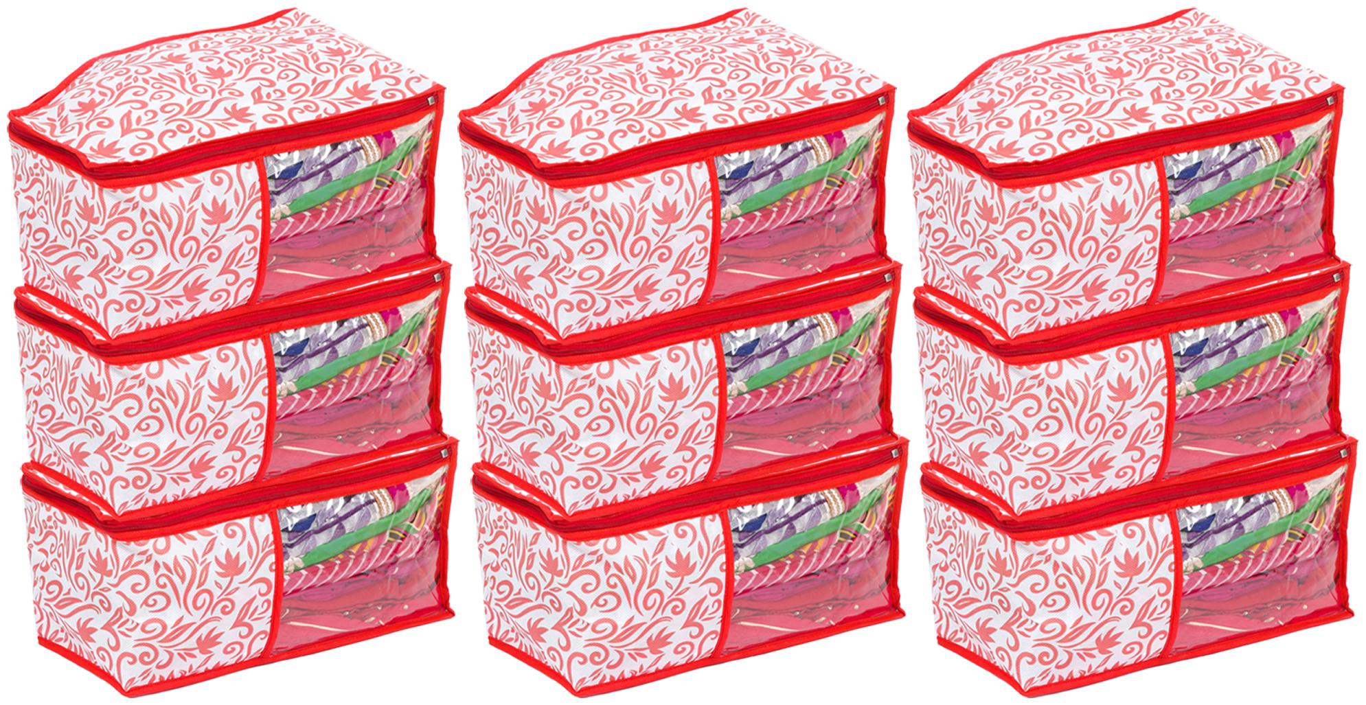 

Kuber Industries Floral Design 9 Pieces Non Woven Blouse Cover Set (Red White) - CTHH13756