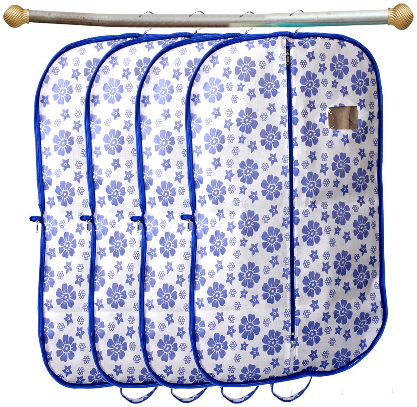 

Kuber Industries Flower Printed 4 pcs Foldable Non Woven Men s Coat Blazer Cover (Blue) - CTHH16012