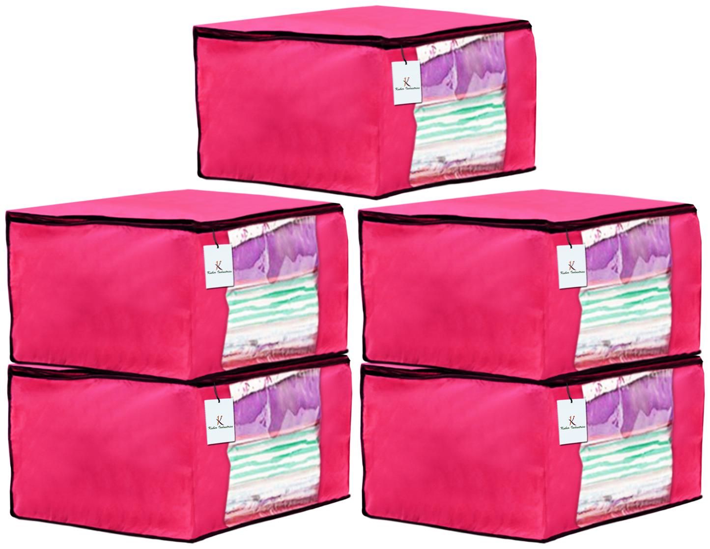 

Kuber Industries 5 Piece Non Woven Fabric Saree Cover Set with Transparent Window Extra Large Pink CTHH14109