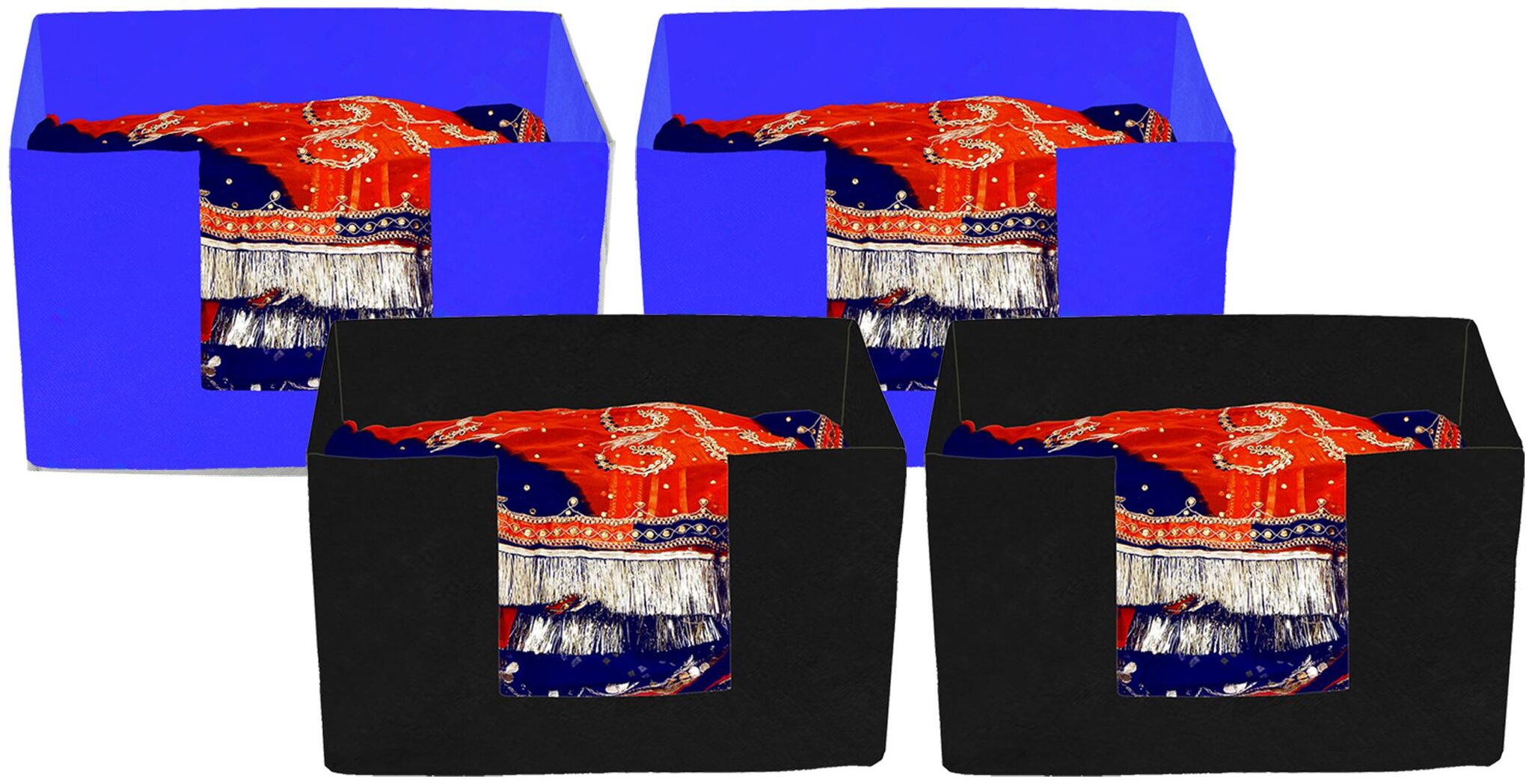 

Kuber Industries 4 pcs Large Capacity Space Saver Closet Stackable and Foldable Saree Clothes Organiser (Black Royal Blue) - CTHH18621