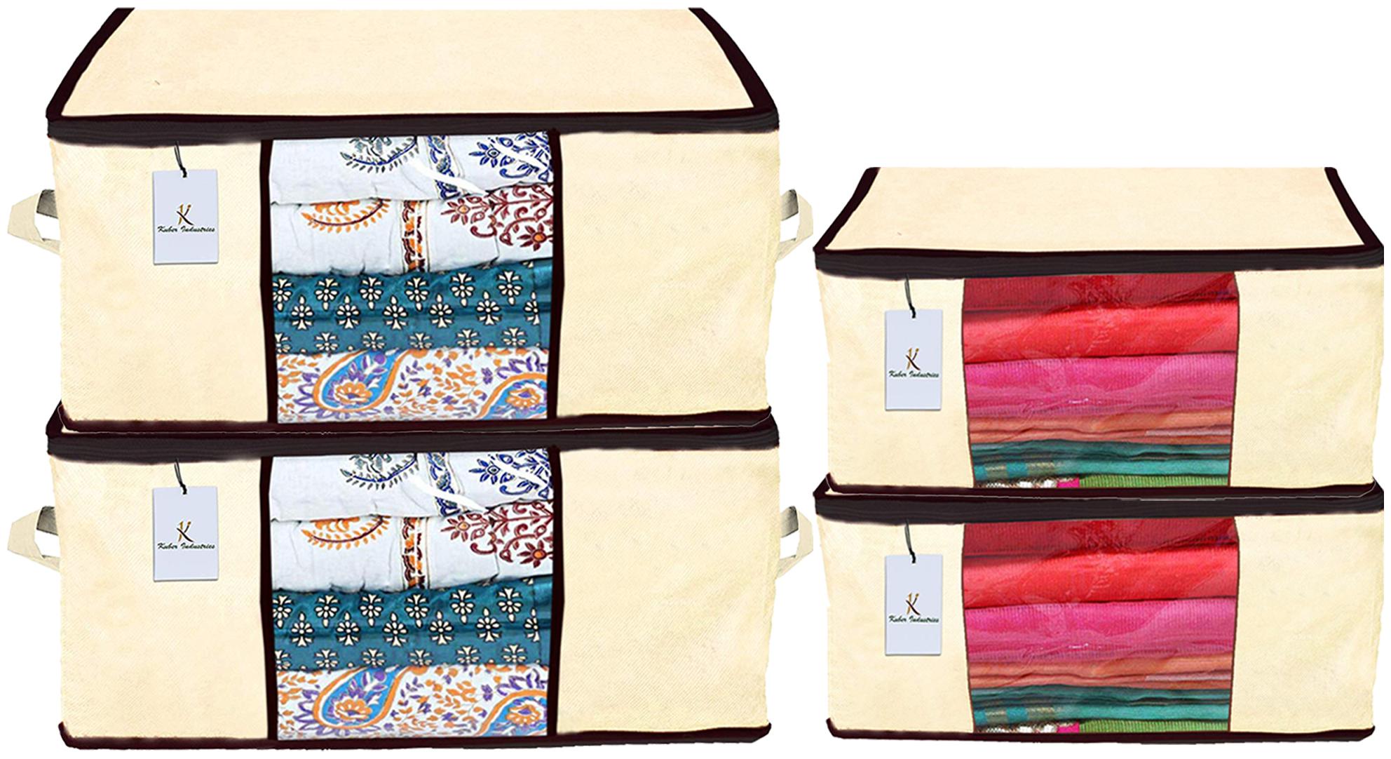 

Kuber Industries Non Woven 2 pcs Saree Cover And 2 pcs Underbed Storage Bag Cloth Organizer For Storage Blanket Cover Combo Set (Ivory) - CTHH17893