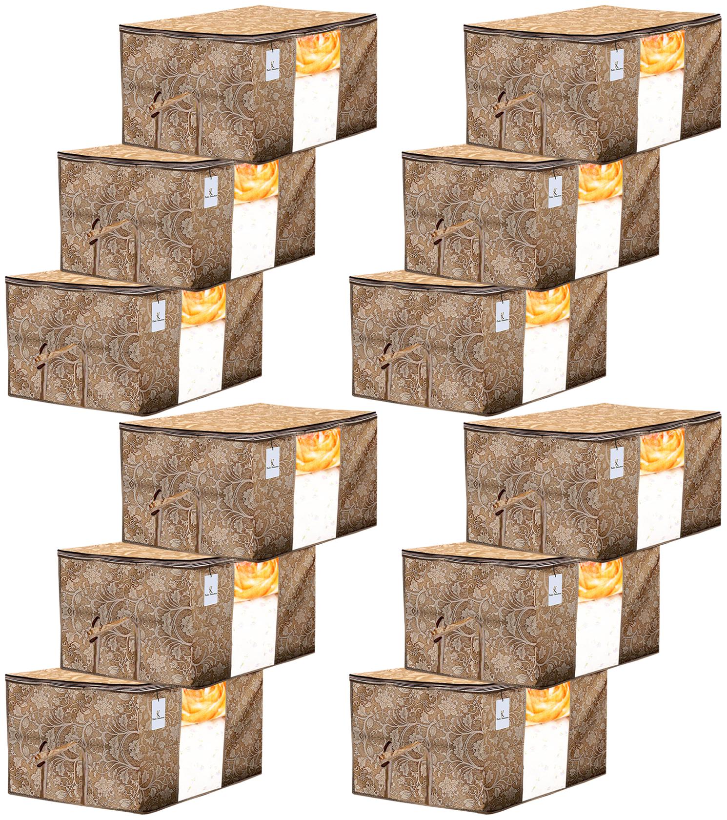 

Kuber Industries Metalic Printed 12 pc Non Woven Underbed Storage Bag Storage Organiser Blanket Cover with Transparent Window Extra Large Beige CTHH15591