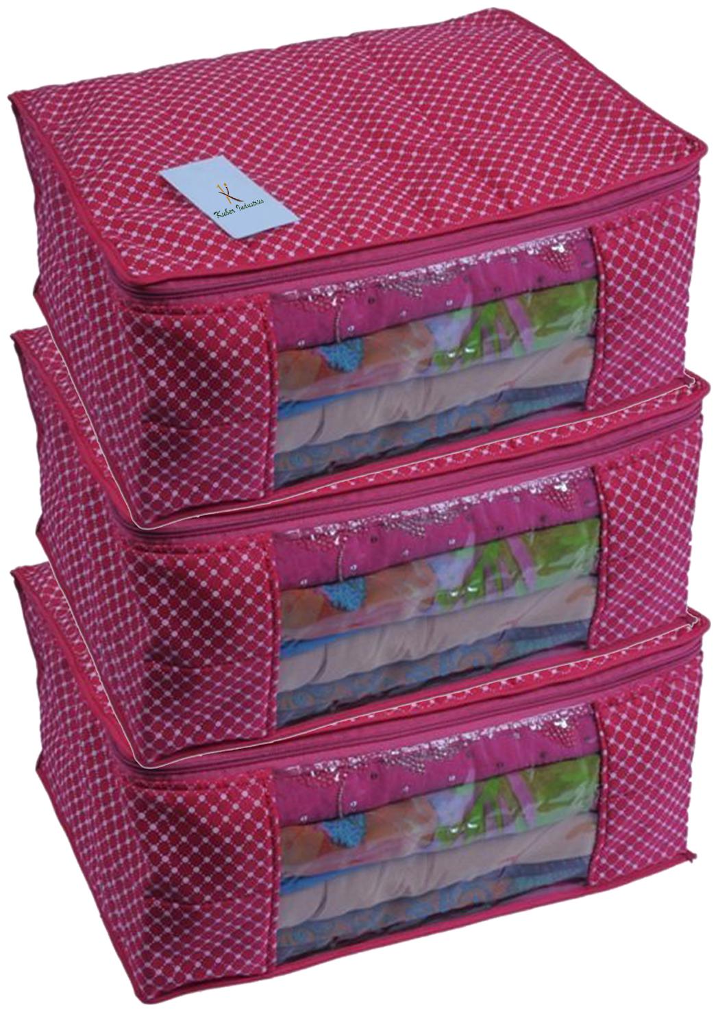 

Kuber Industries Cotton 3 pcs Hathkadi Print Saree Cover (Pink) CTHH18871