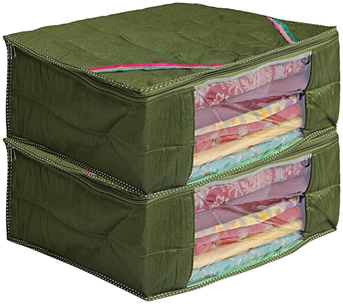 

Kuber Industries 2 pcs Raw Silk Saree Cover Wardrobe Organizer (Green)- CTHH19184