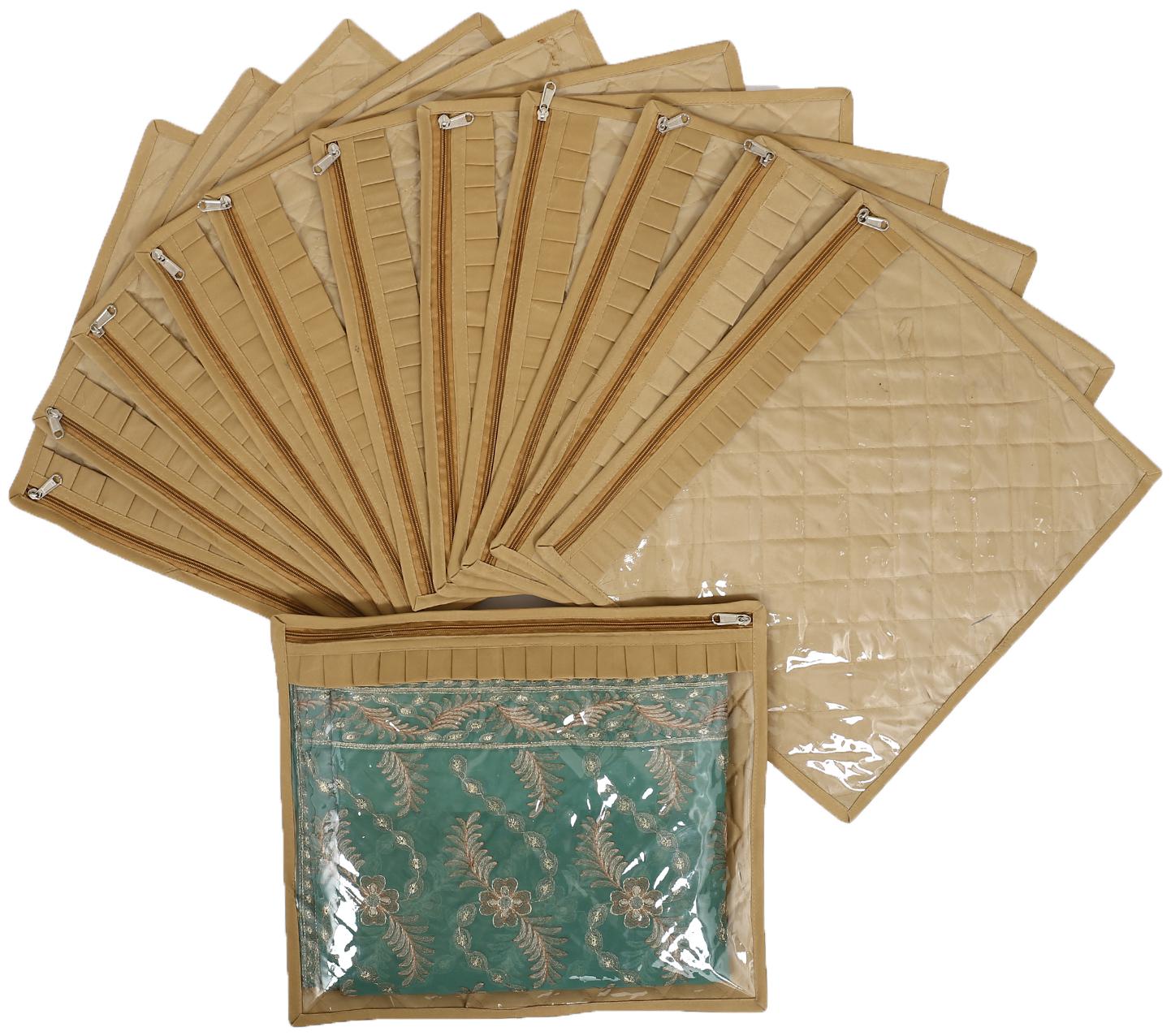 

Kuber Industries Satin 12 pcs Single Packing Saree Cover (Gold)- CTHH10621