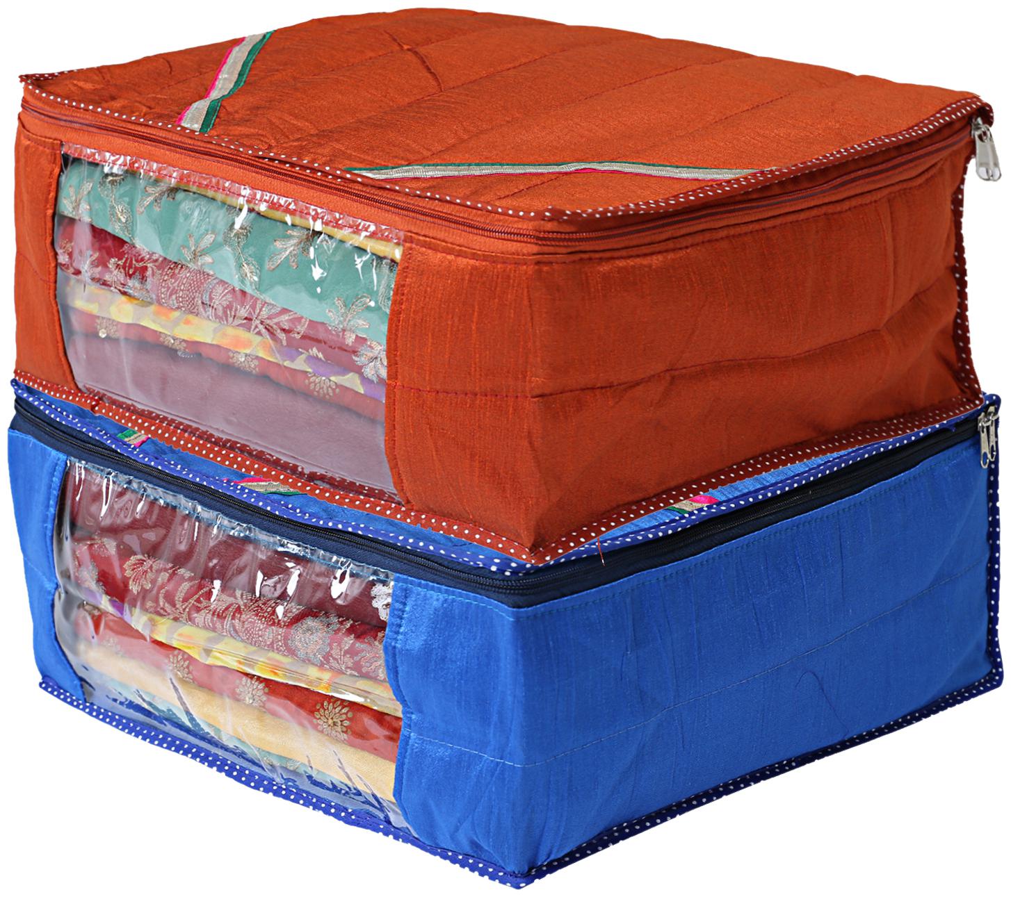 

Kuber Industries 2 pcs Raw Silk Saree Cover Wardrobe Organizer (Blue Red)- CTHH19211