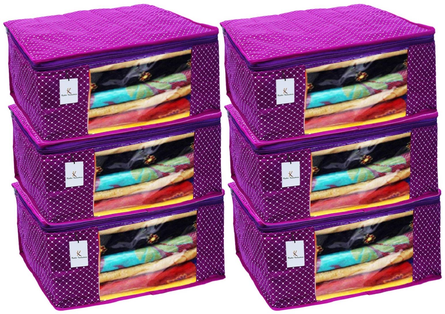 

Kuber Industries Polka Dots 6 Piece Cotton 3 Layered Quilted Saree Cover Purple- CTHH22278