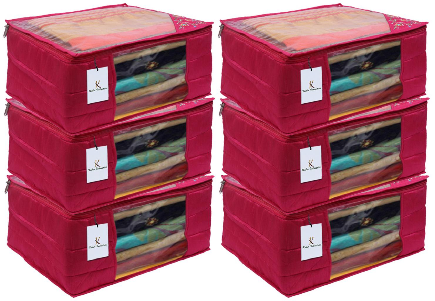 

Kuber Industries 3 layered Quilted Silk 6 Pieces Saree Cover (Pink) - CTHH21522