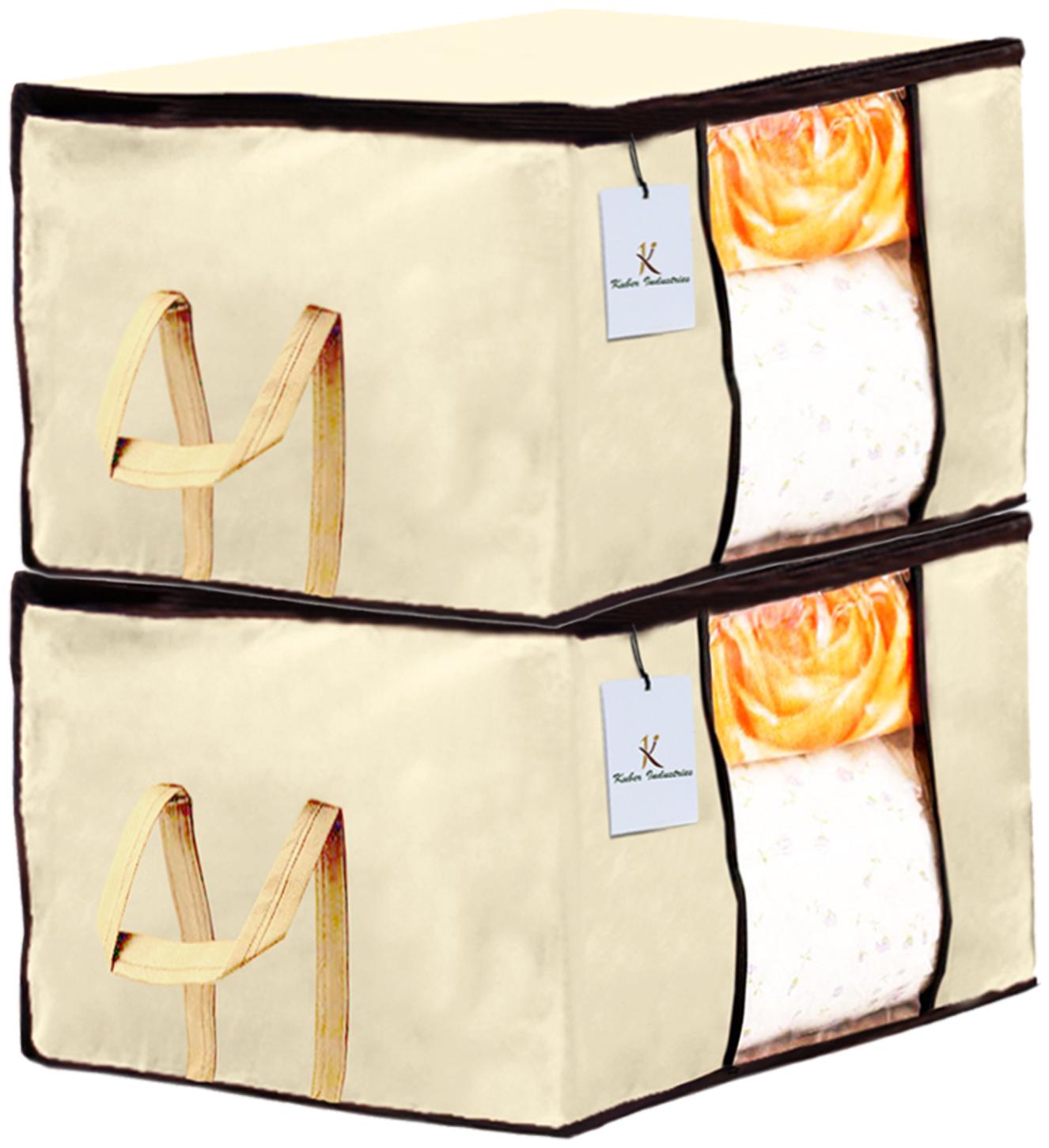 

Kuber Industries Underbed Storage Bag Storage Organiser Blanket Cover Set of 2 - Ivory Extra Large Size CTHH14269