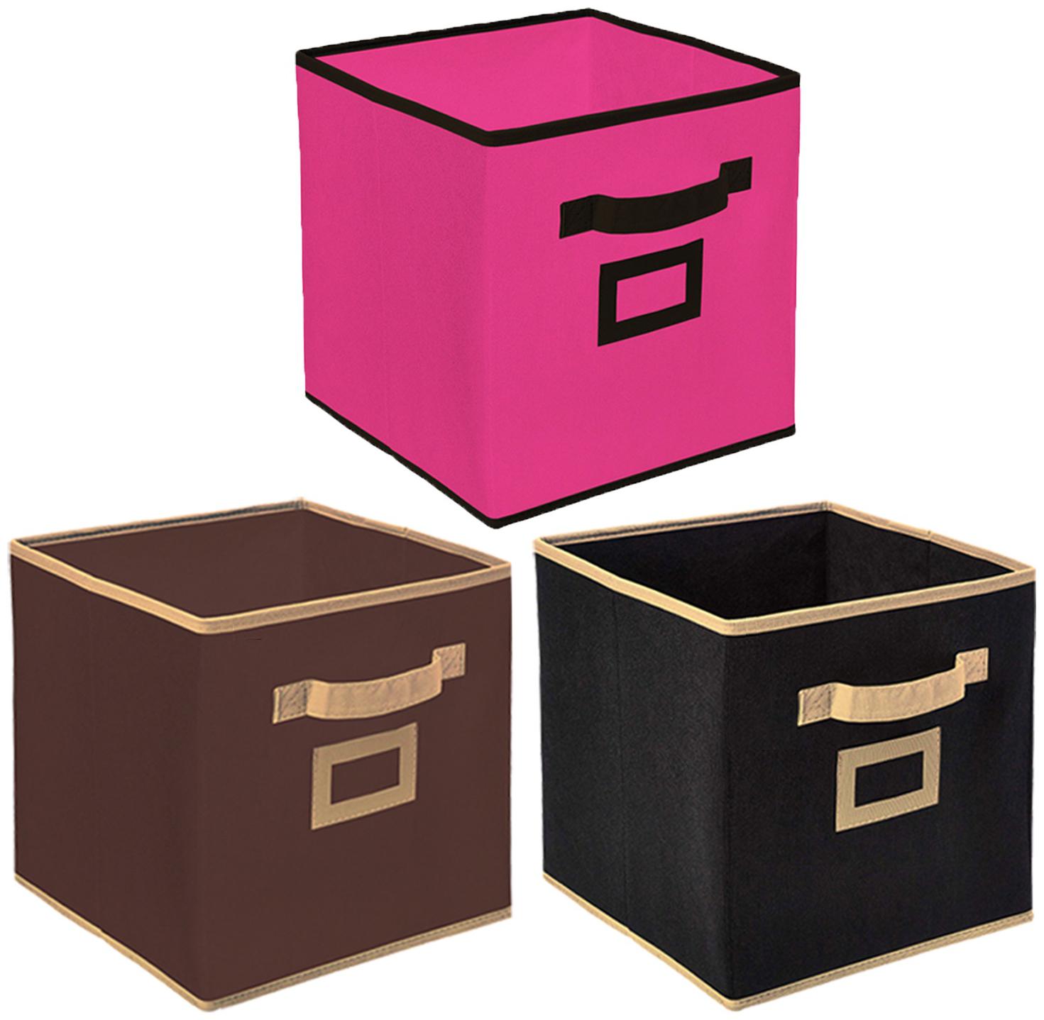 

Kuber Industries Non Woven 3 pcs Large Foldable Storage Organiser Cubes Boxes (Black Coffee Pink) - CTHH16981