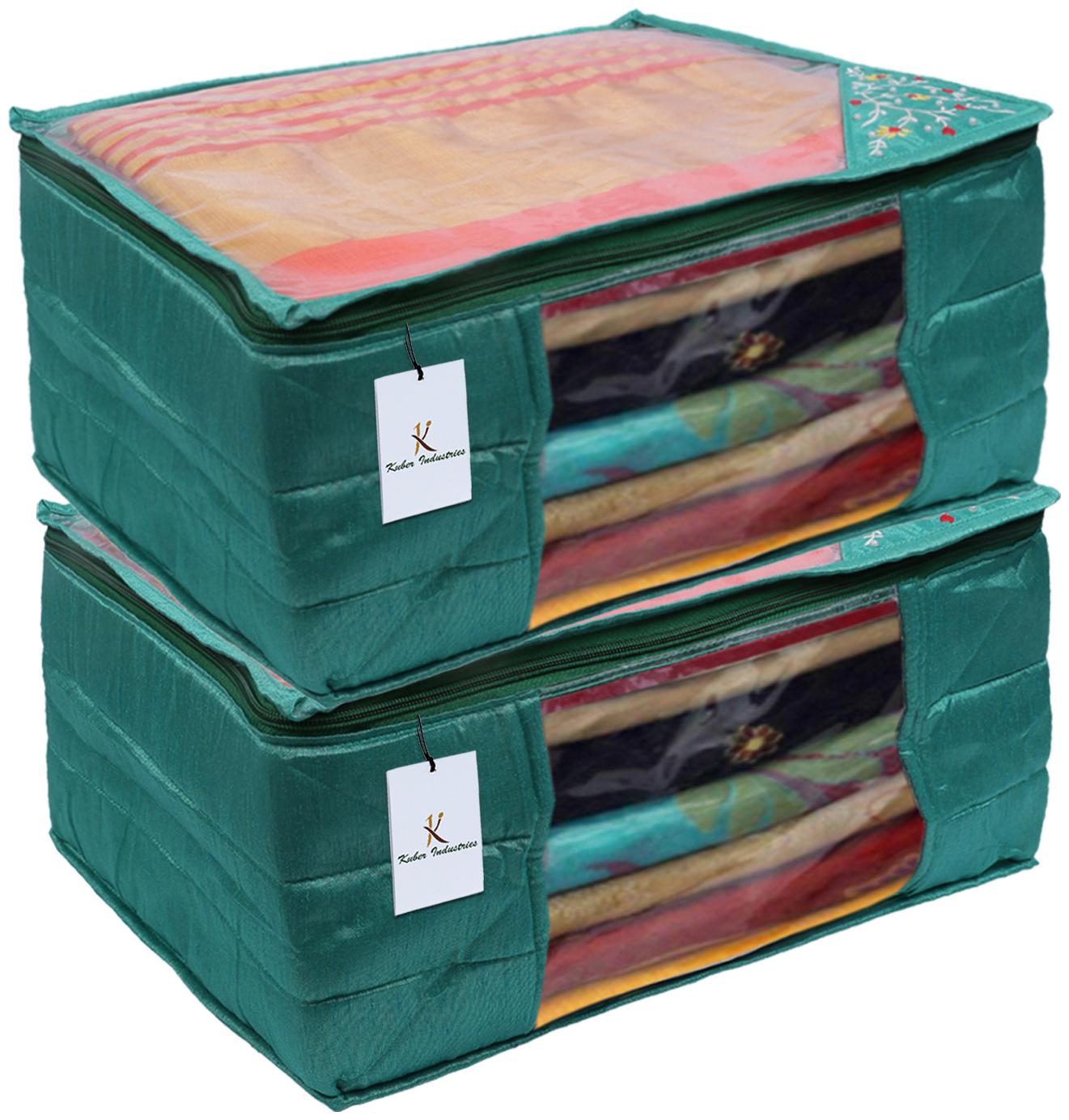 

Kuber Industries 3 layered Quilted Silk 2 Pieces Saree Cover (Green) -CTLTC10643 CTHH12116