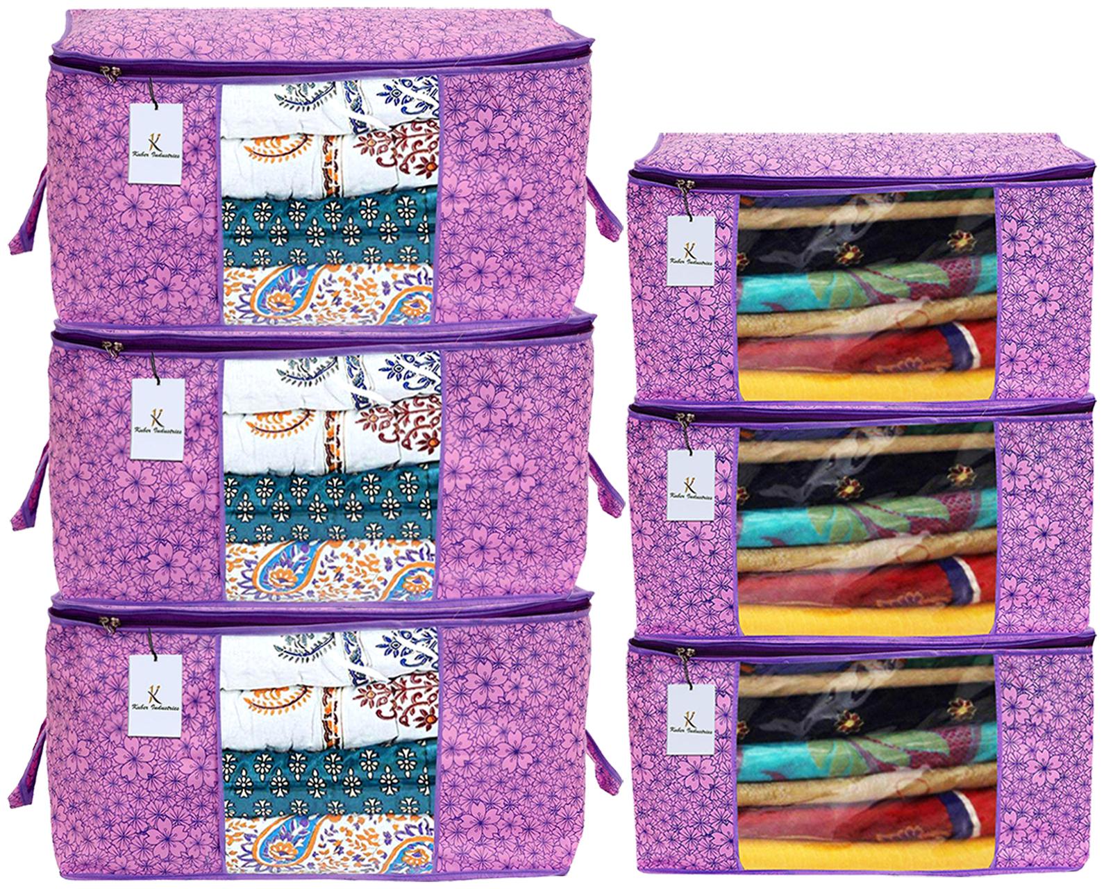 

Kuber Industries Metallic Printed Non Woven 3 pcs Saree Cover And 3 pcs Underbed Storage Bag Cloth Organizer For Storage Blanket Cover Combo Set (Pink Purple) - CTHH17958