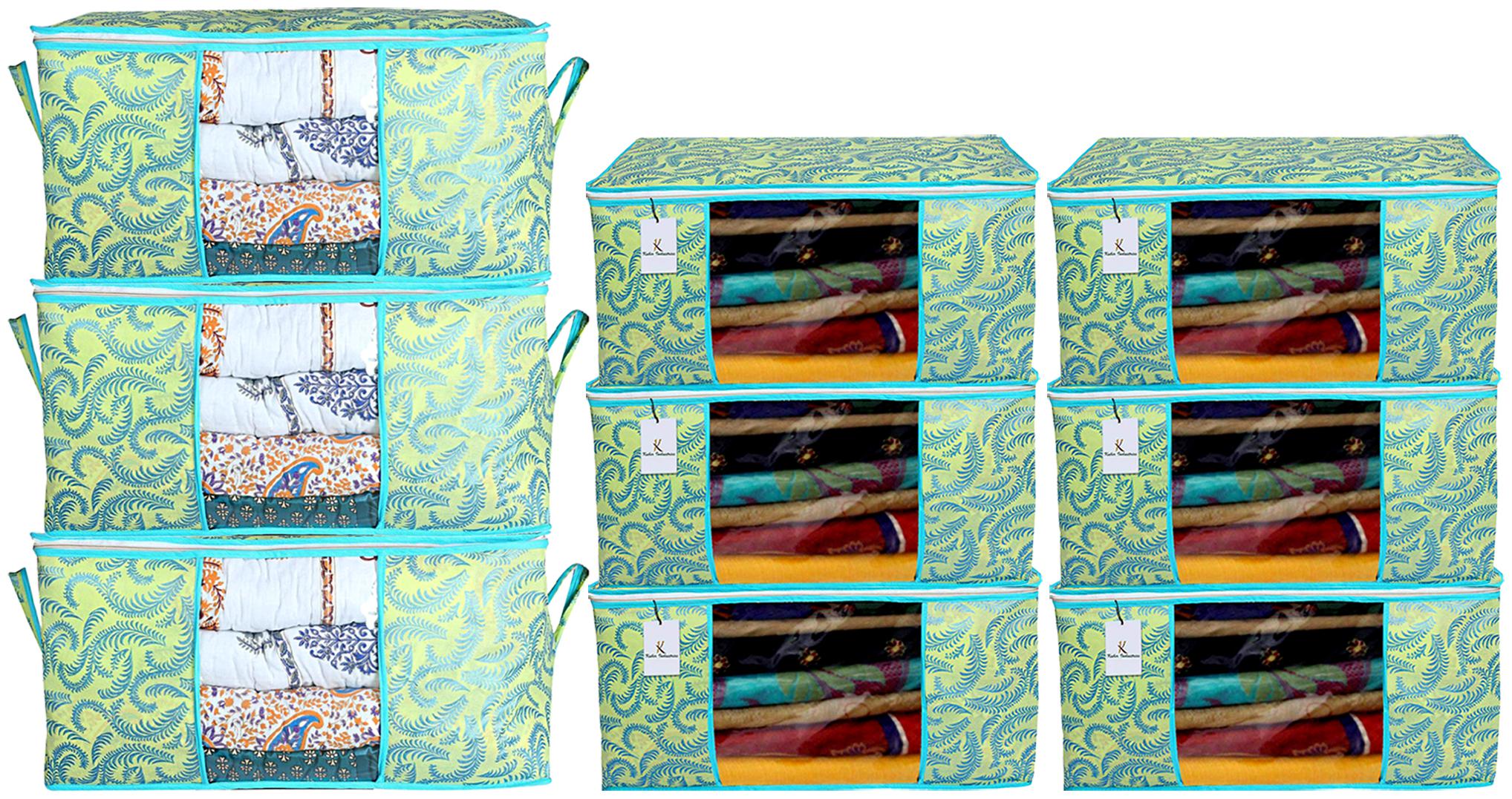 

Kuber Industries Metallic Printed Non Woven 6 pcs Saree Cover And 3 pcs Underbed Storage Bag Cloth Organizer For Storage Blanket Cover Combo Set (Green) - CTHH17914