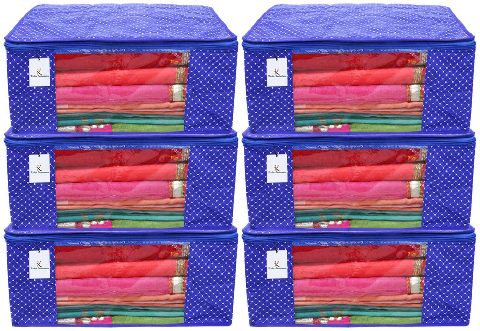 

Kuber Industries Polka Dots 6 Piece Cotton 3 Layered Quilted Saree Cover Blue- CTHH22260