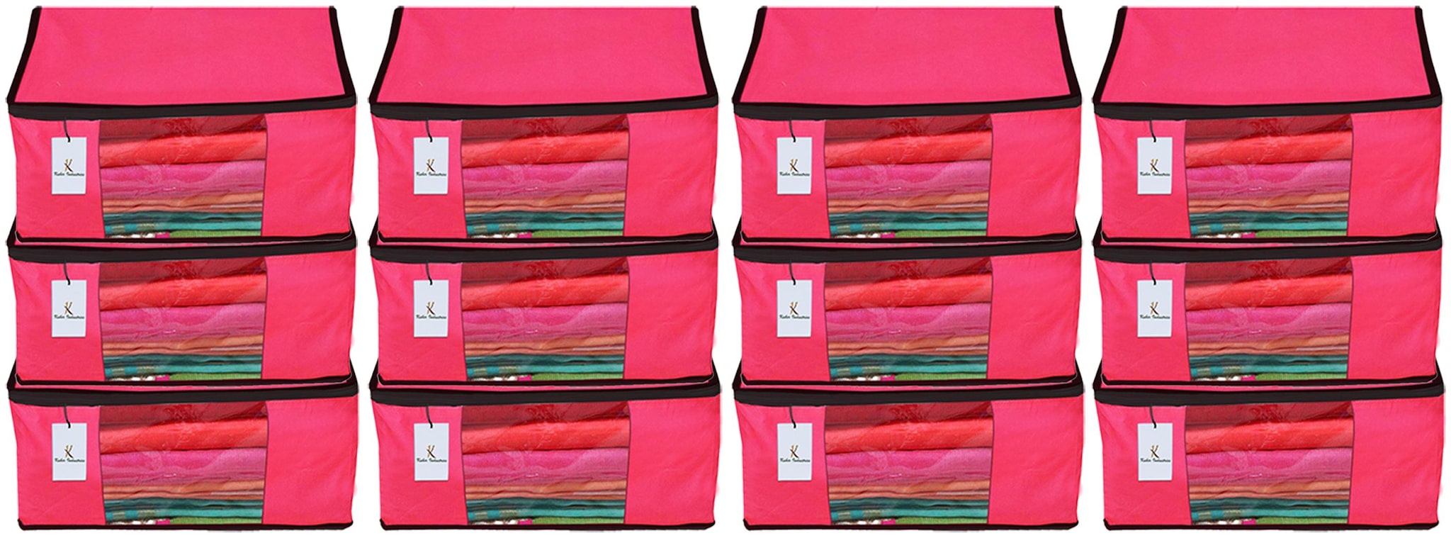 

Kuber Industries 12 Piece Non Woven Fabric Saree Cover Set with Transparent Window Extra Large Pink CTHH14158