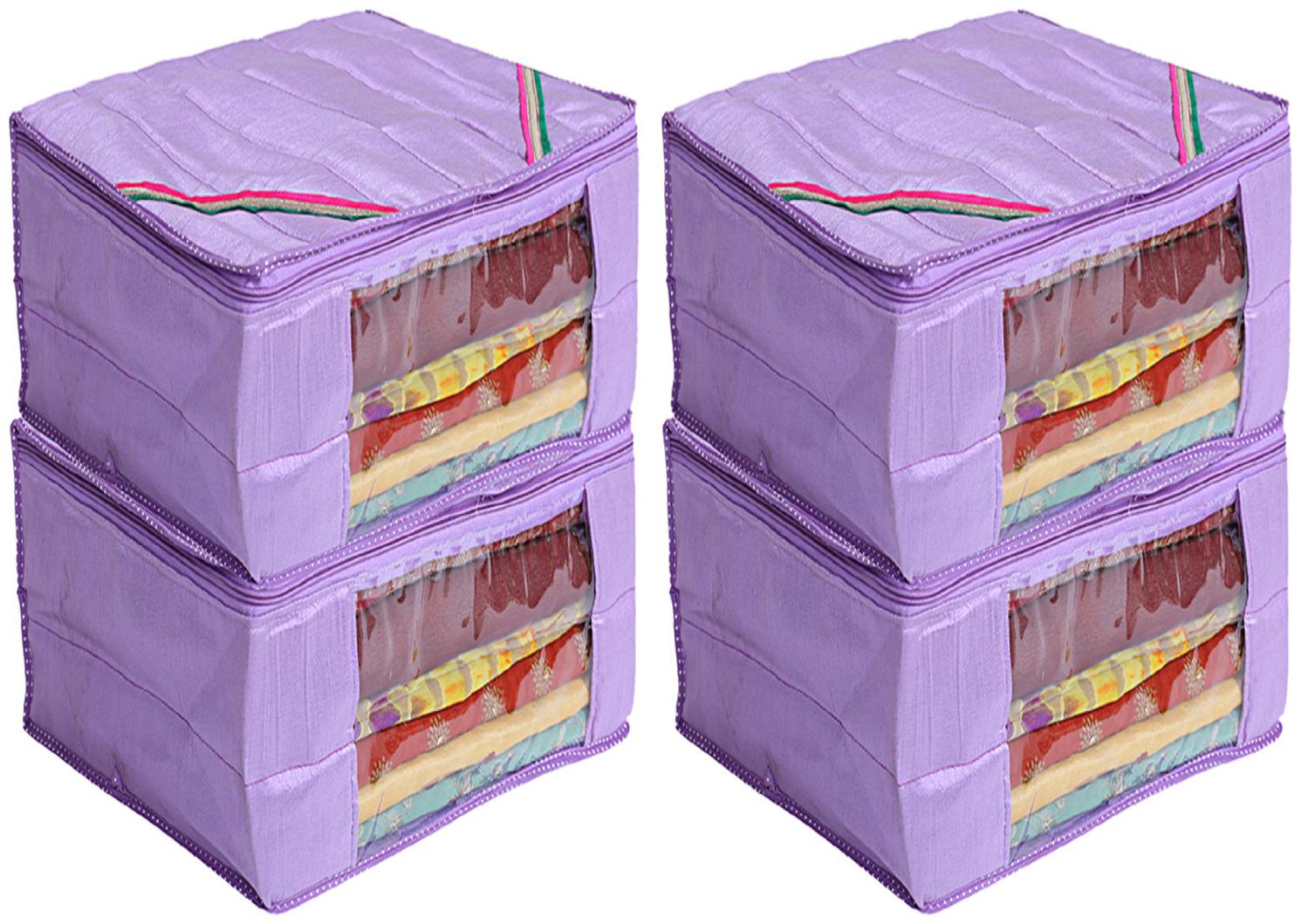 

Kuber Industries 4 Pieces Raw Silk Saree Cover Wardrobe Organizer (Purple)- CTHH11509