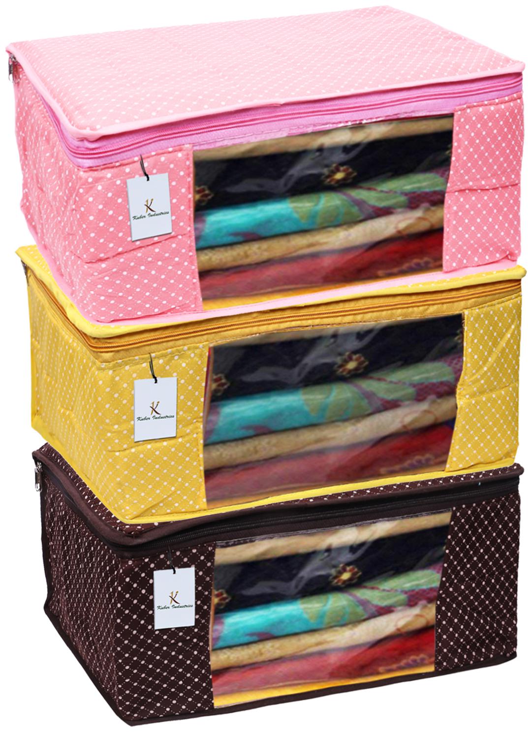 

Kuber Industries Polka Dots 3 Piece Cotton 3 Layered Quilted Saree Cover Peach Yellow Brown- CTHH12933