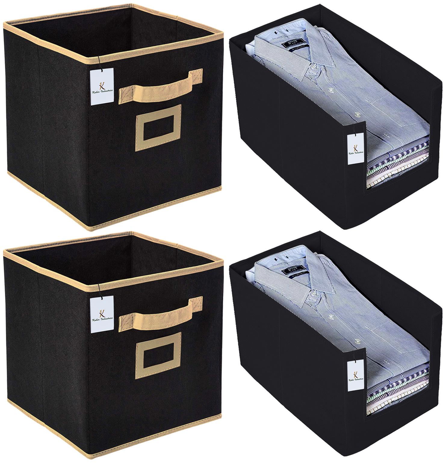 

Kuber Industries Non Woven 2 pc Shirt Stacker Wardrobe Organizer And 2 pc Large Foldable Storage Organiser Cubes Boxes (Black) - CTHH17763