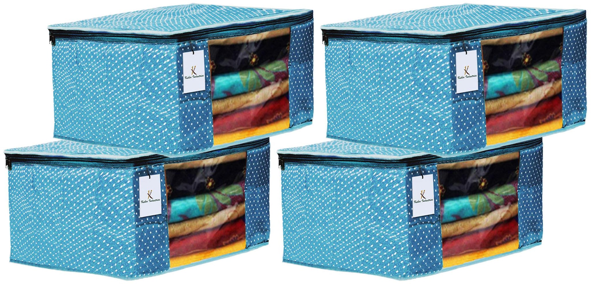 

Kuber Industries Polka Dots 4 pcs Cotton 3 Layered Quilted Saree Cover (Sky Blue) - CTHH14819